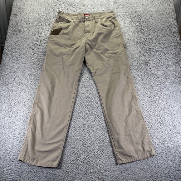 Wrangler Workwear Pants Mens 32x32 Beige Cotton Blend Straight Fit Canvas - Picture 1 of 10
